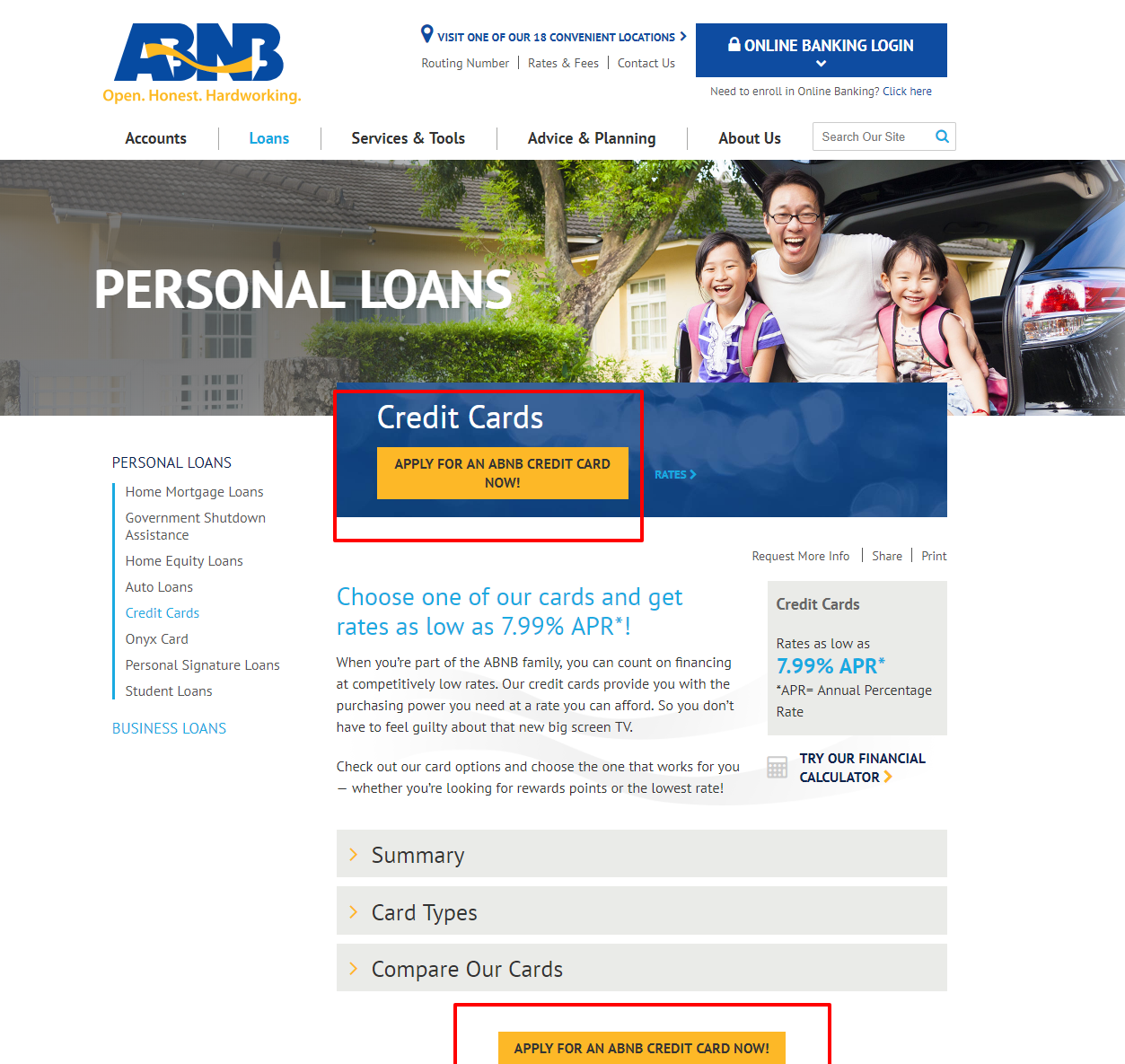 ABNB Credit Cards application