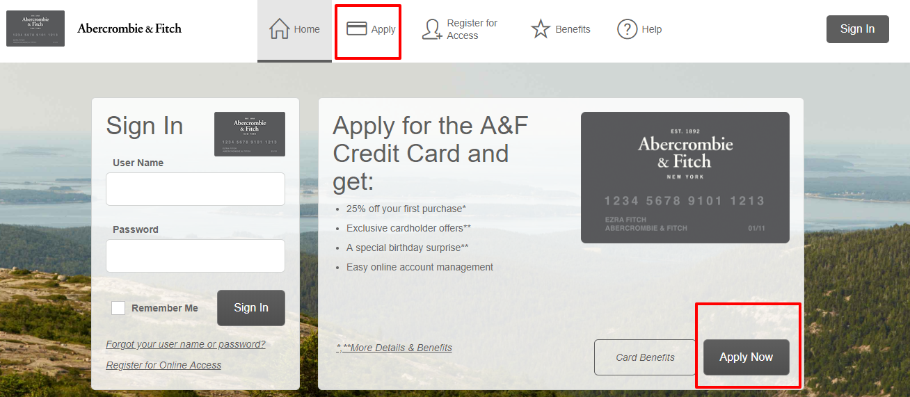 Abercrombie Fitch Credit Card Manage your account