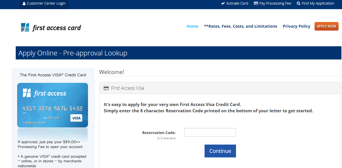 Pre approval Lookup First Access Card