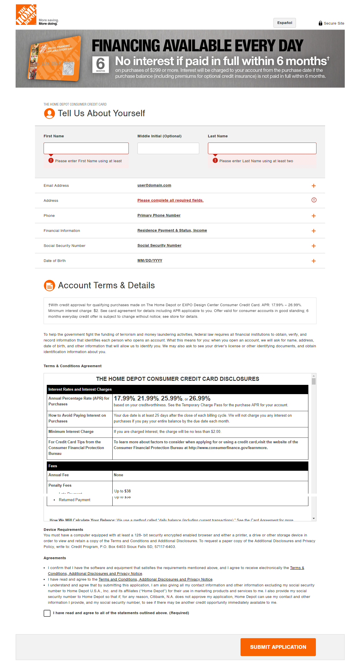 The Home Depot Consumer Credit Card Application Form