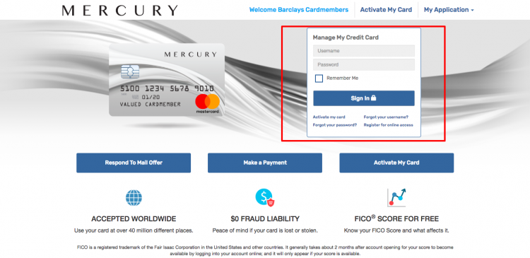 Mercury Card login