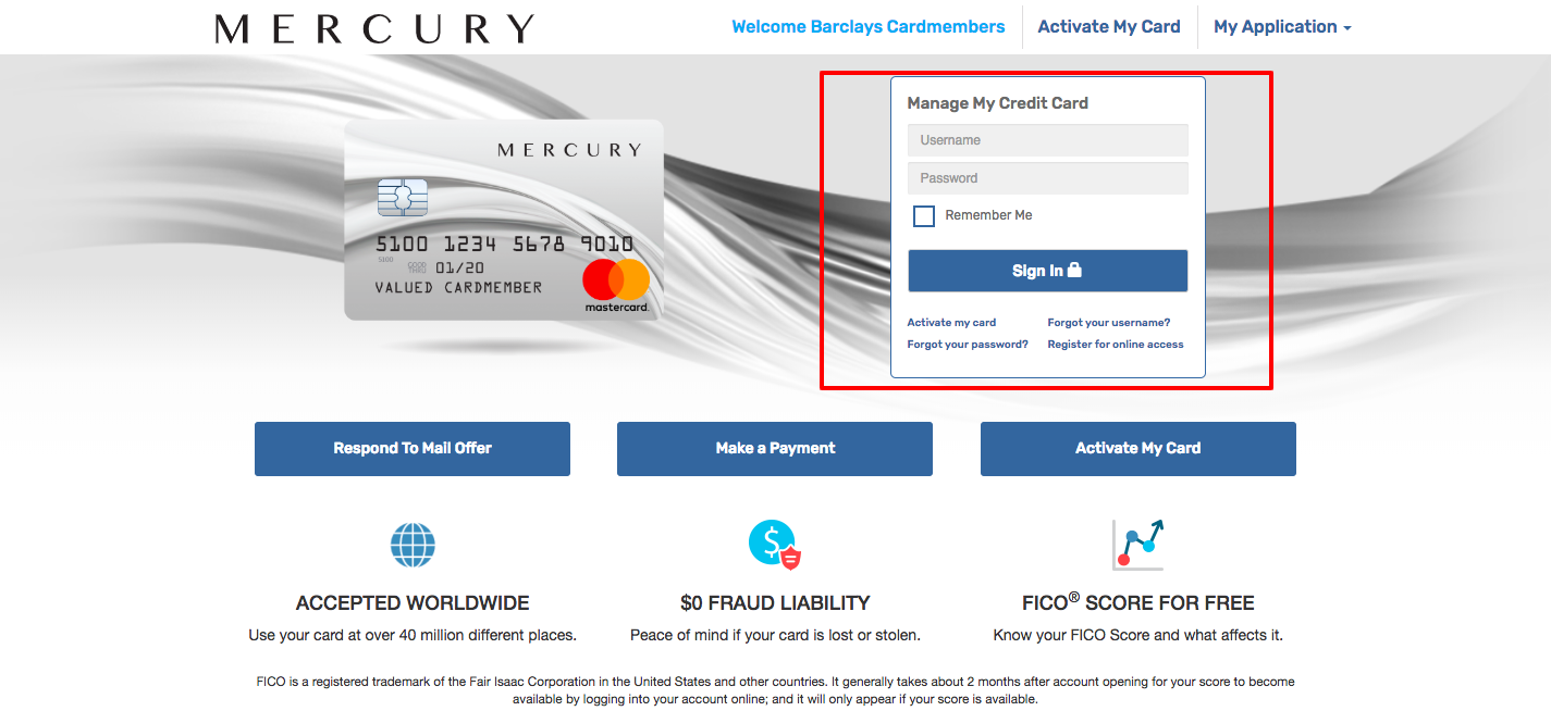 Mercury Card login