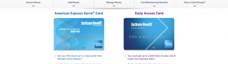 Jackson Hewitt Tax Return Early Access and Prepaid Card American Express Serve