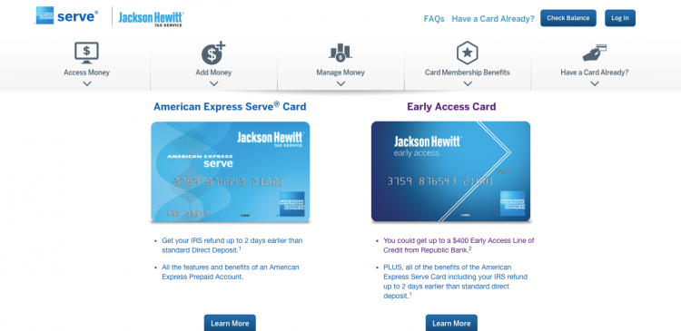 Jackson Hewitt Tax Return Early Access and Prepaid Card American Express Serve