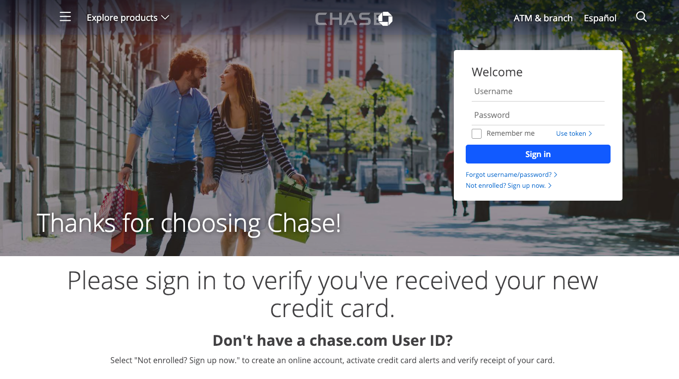 Verify Receipt of your Chase Credit Card 