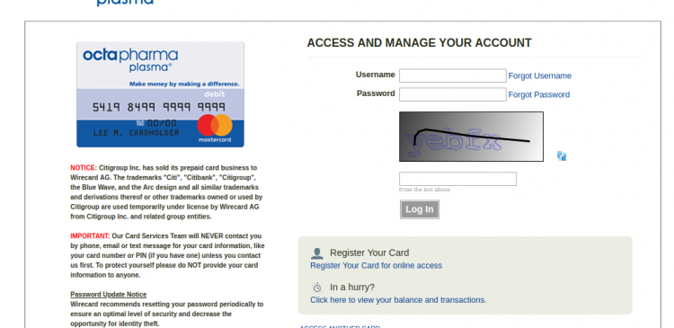 login.wirecard.com - Octapharma Plasma Prepaid Debit Card Login - Credit  Cards Login
