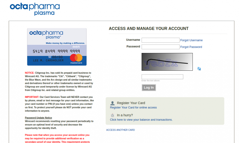 Octapharma Plasma Prepaid Debit Card Login
