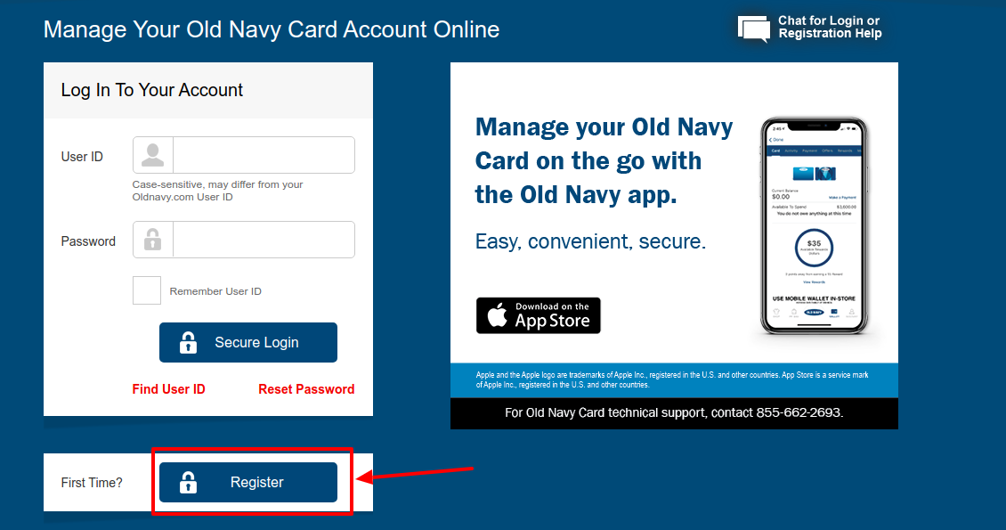 Old Navy Credit Card Register