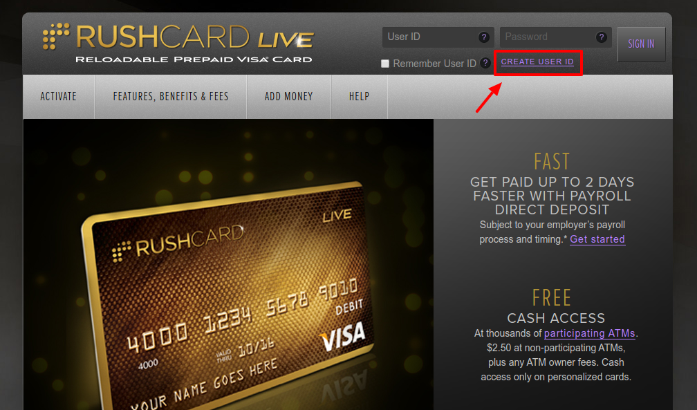 RushCard Prepaid Visa Debit Card Create Account