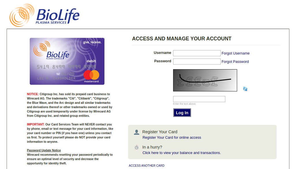 BioLife Prepaid Card Logo