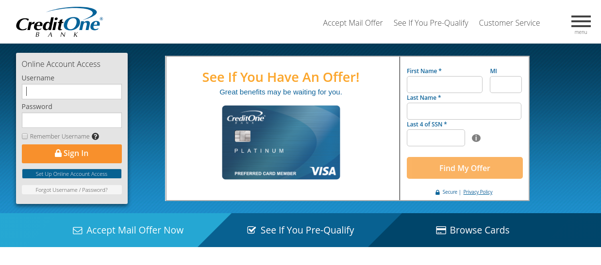 www.creditonebank.com - Check Pre-Qualification Of Credit One Bank Credit Card