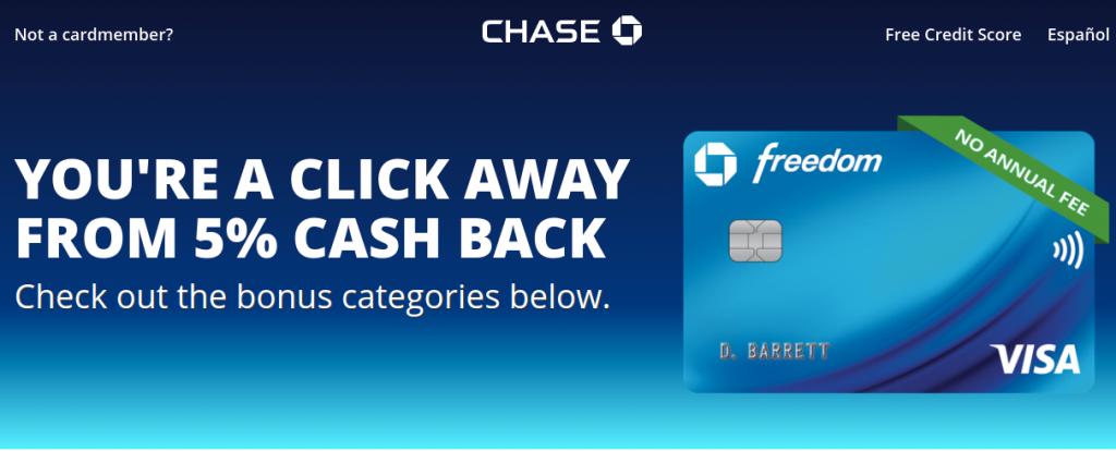 Activate Your Chase Freedom 5% Cash Back Card