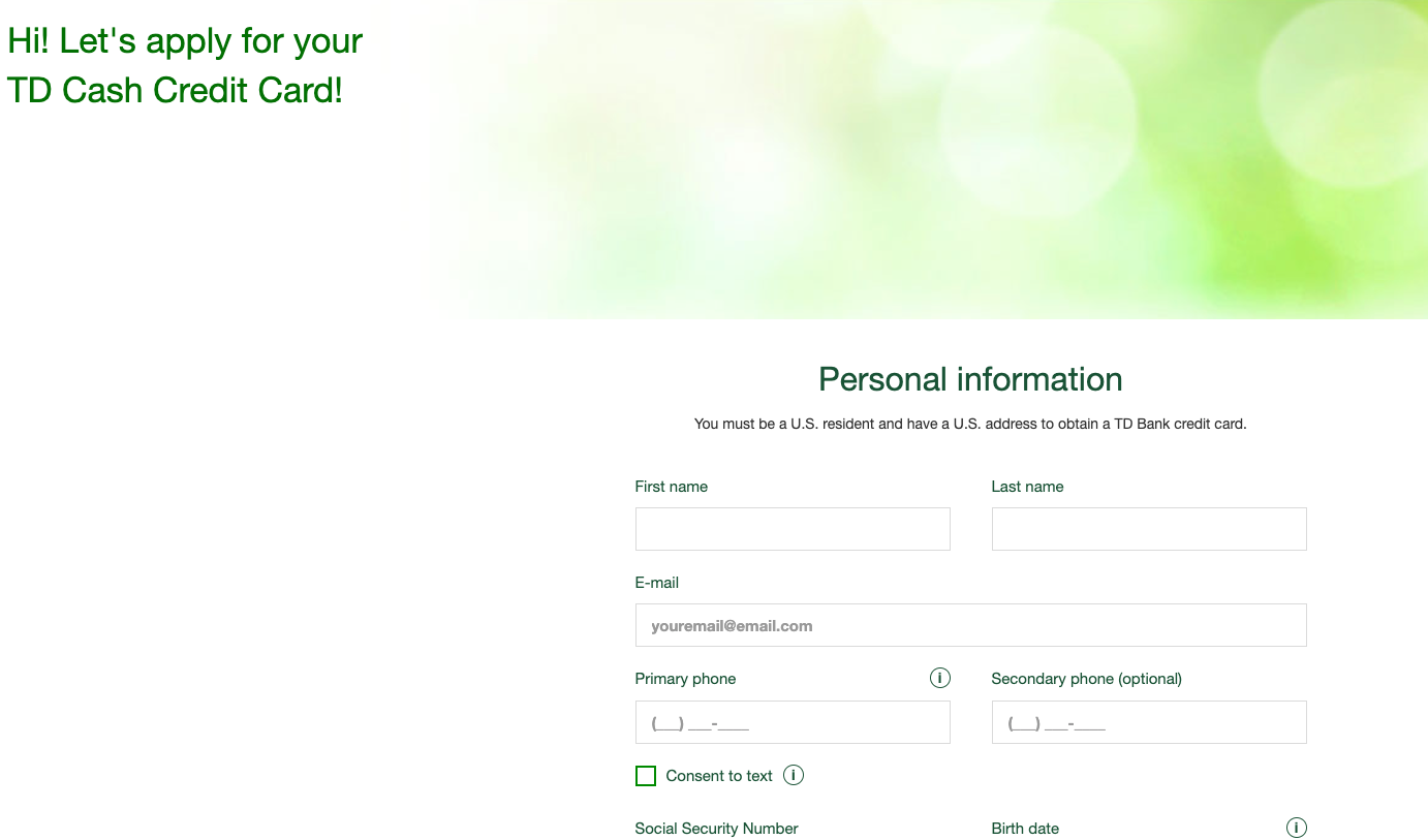 td bank credit card application
