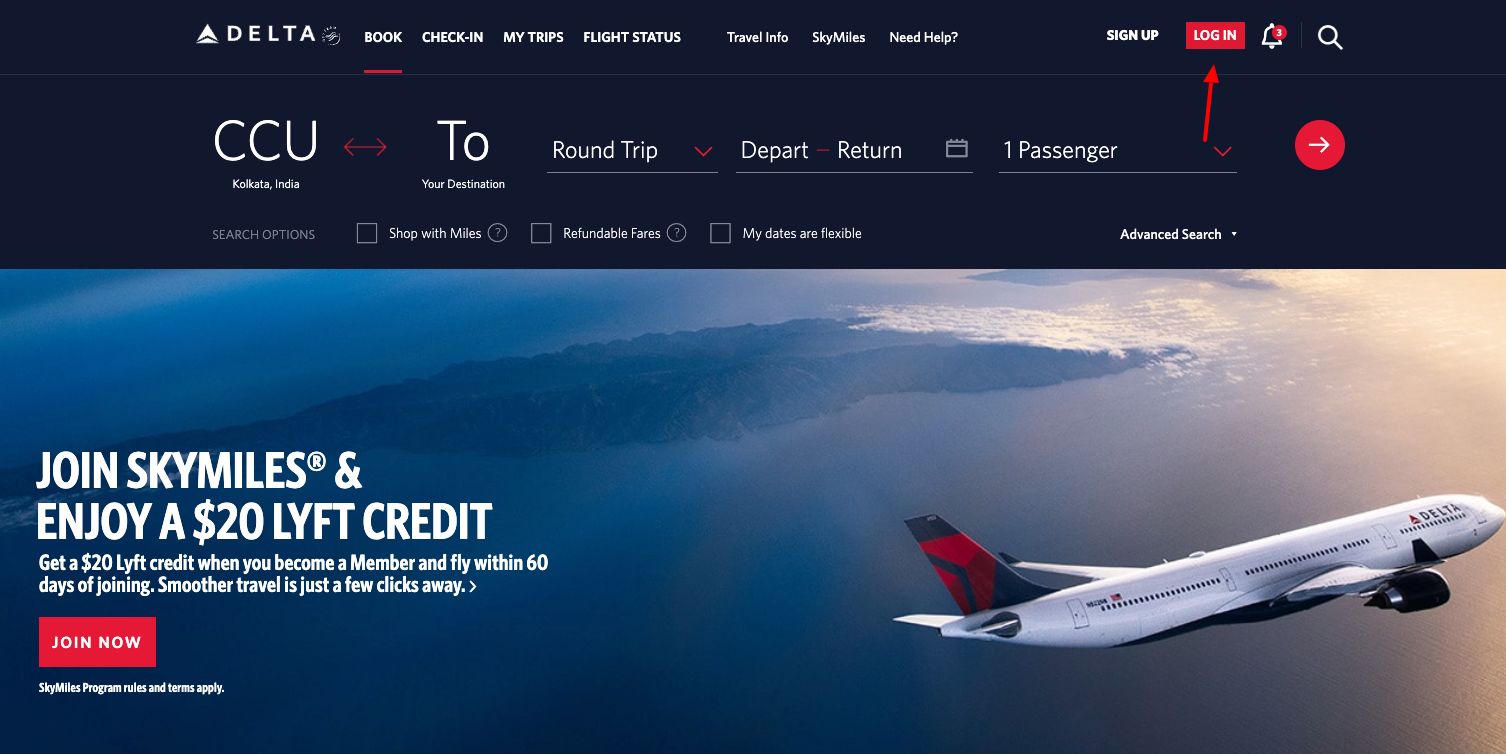 delta skymiles login