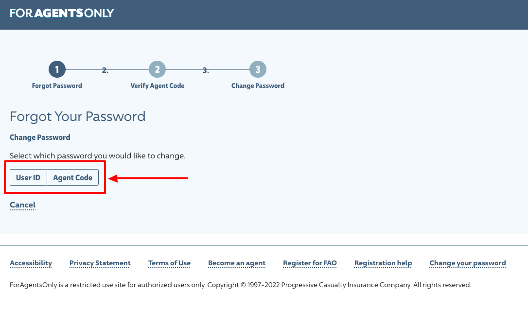 foragentsonly forgot password page