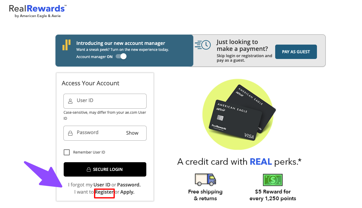 American Eagle Credit Card registration