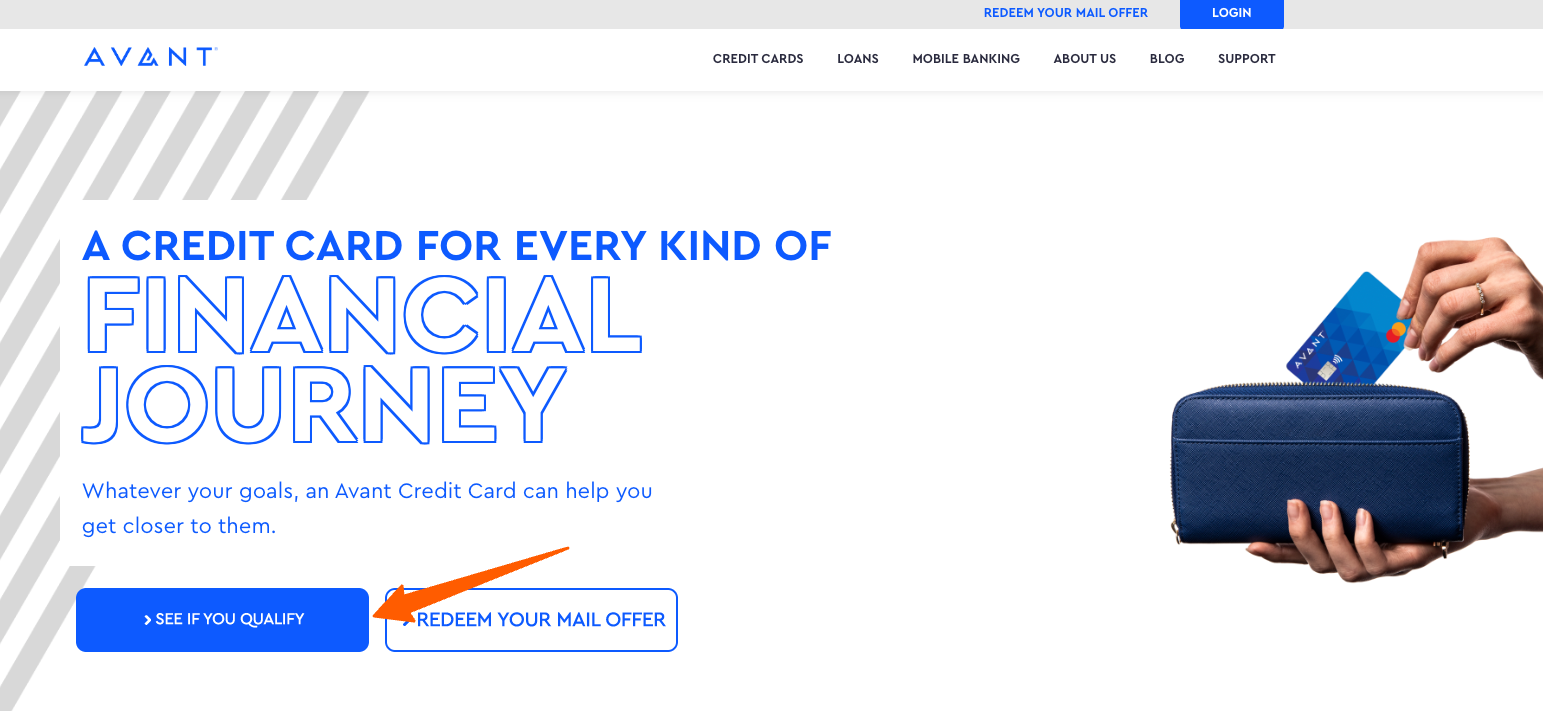 Avant Credit Card Qualify page