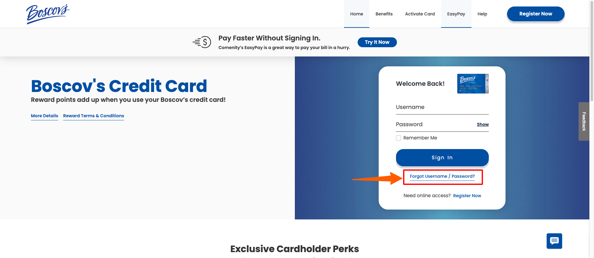 Boscov’s Credit Card Forgot password
