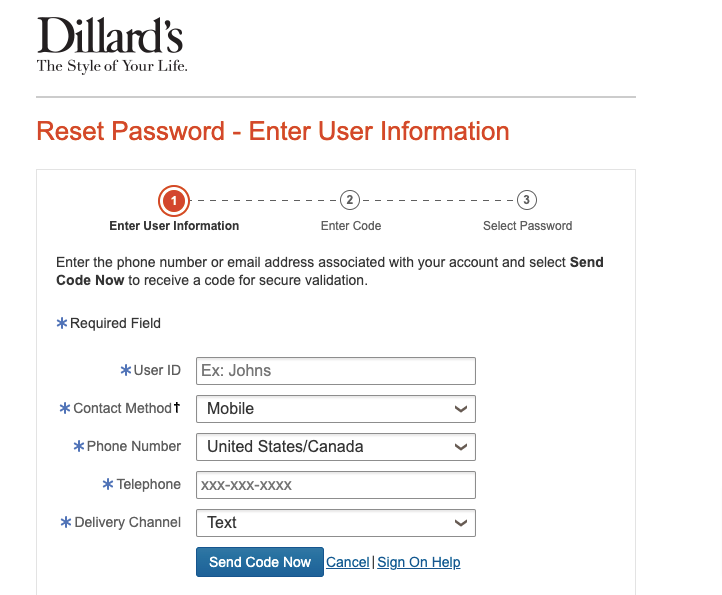 Dillards Credit Card Login Password reset