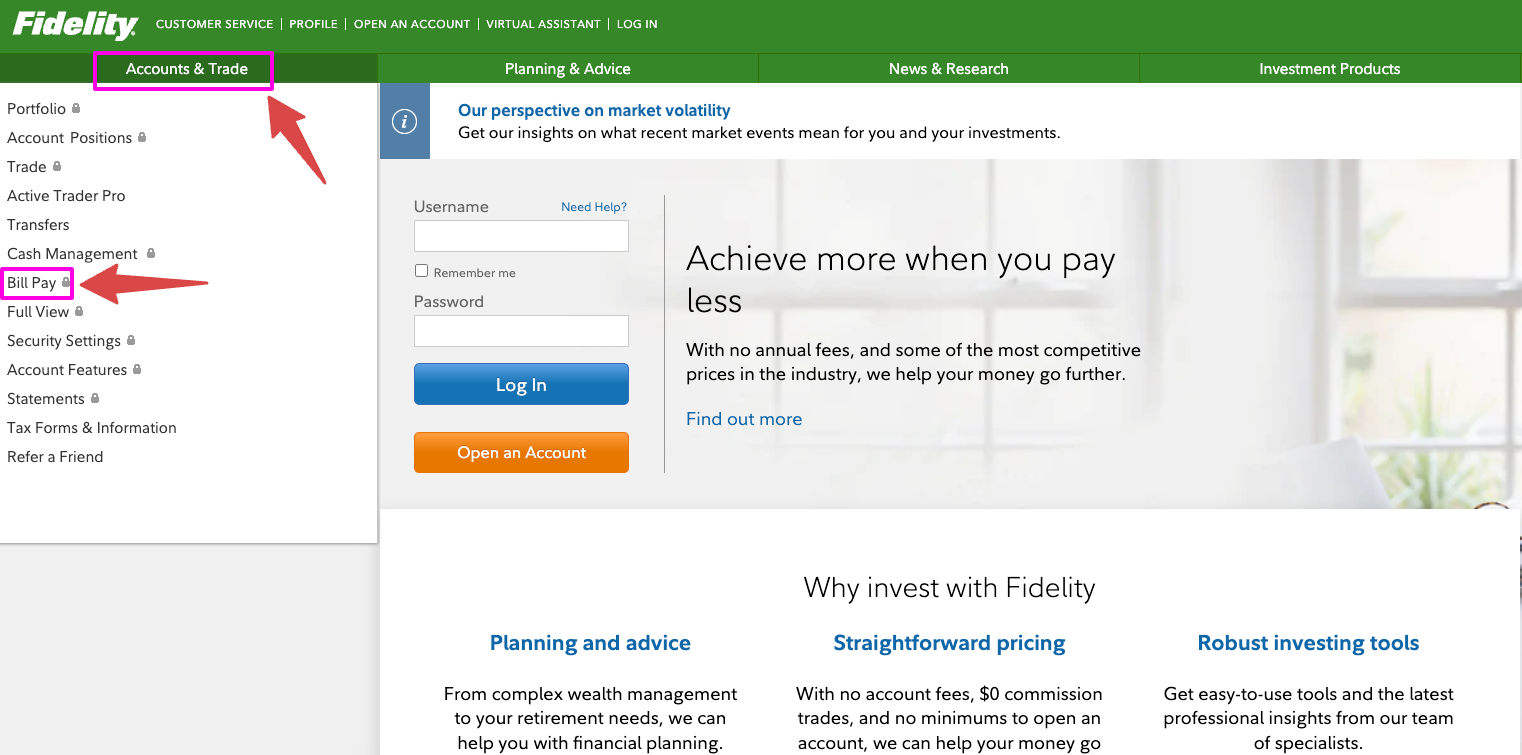 Fidelity Investment bill pay