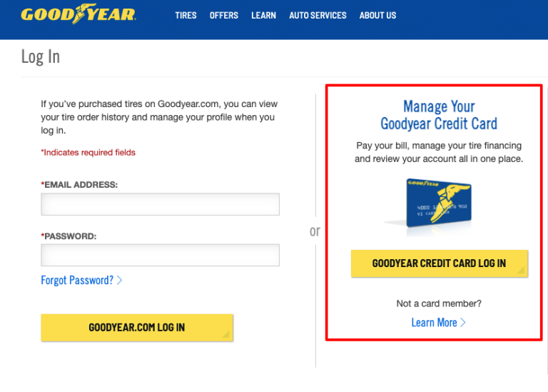 Find and Use Goodyear Credit Card Login at www.goodyear.com