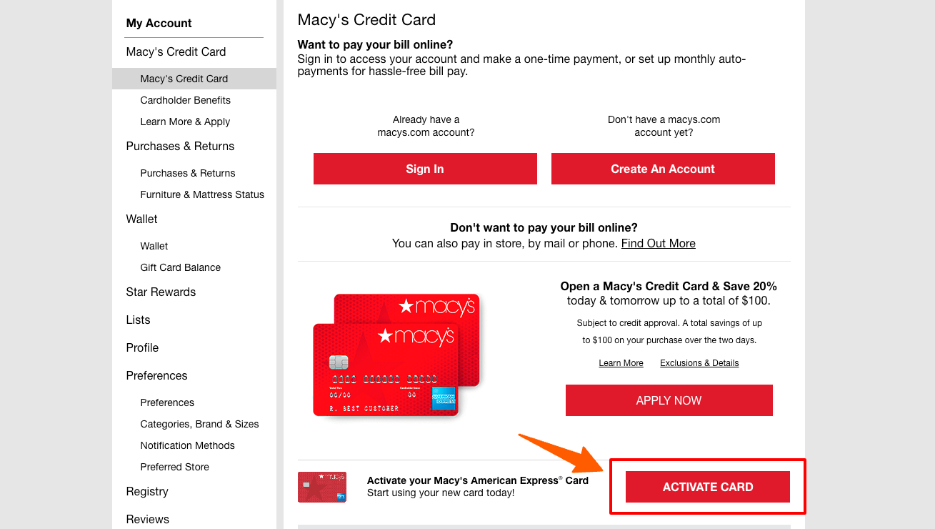Macy’s Credit Card Activate card
