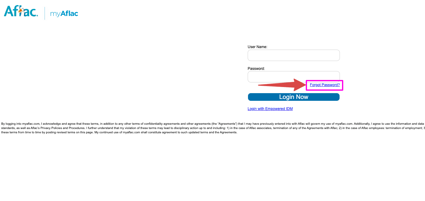 My Aflac forgot password