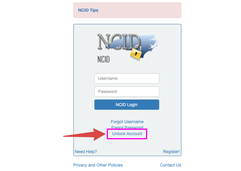 NCID unlock account