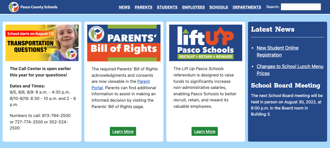 Pasco County Schools official site