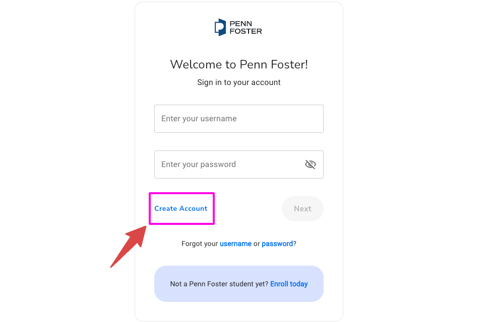 Create account for Penn Foster