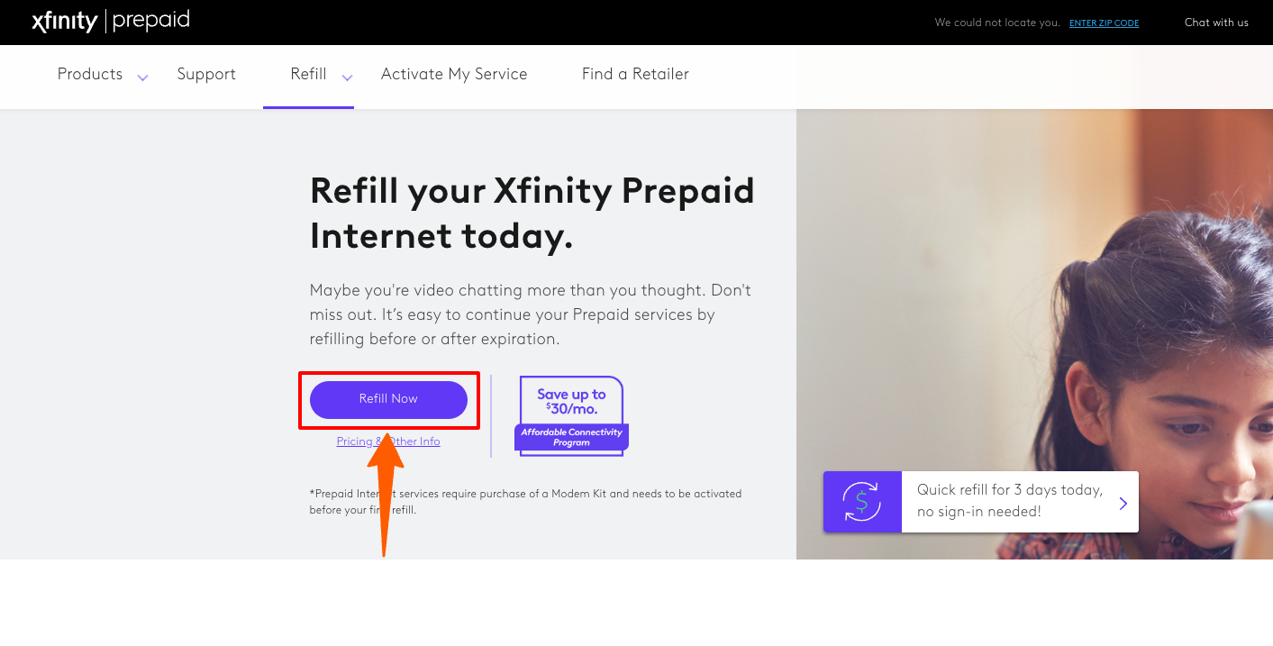 Refill your Xfinity Prepaid Internet