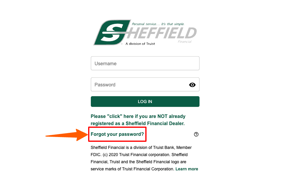 Sheffield Dealer forgot password