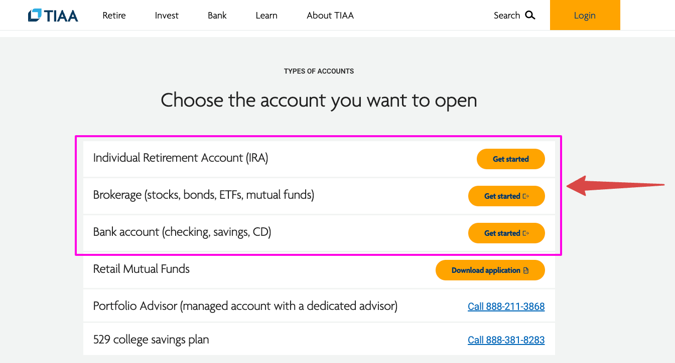 TIAA CREF create account page