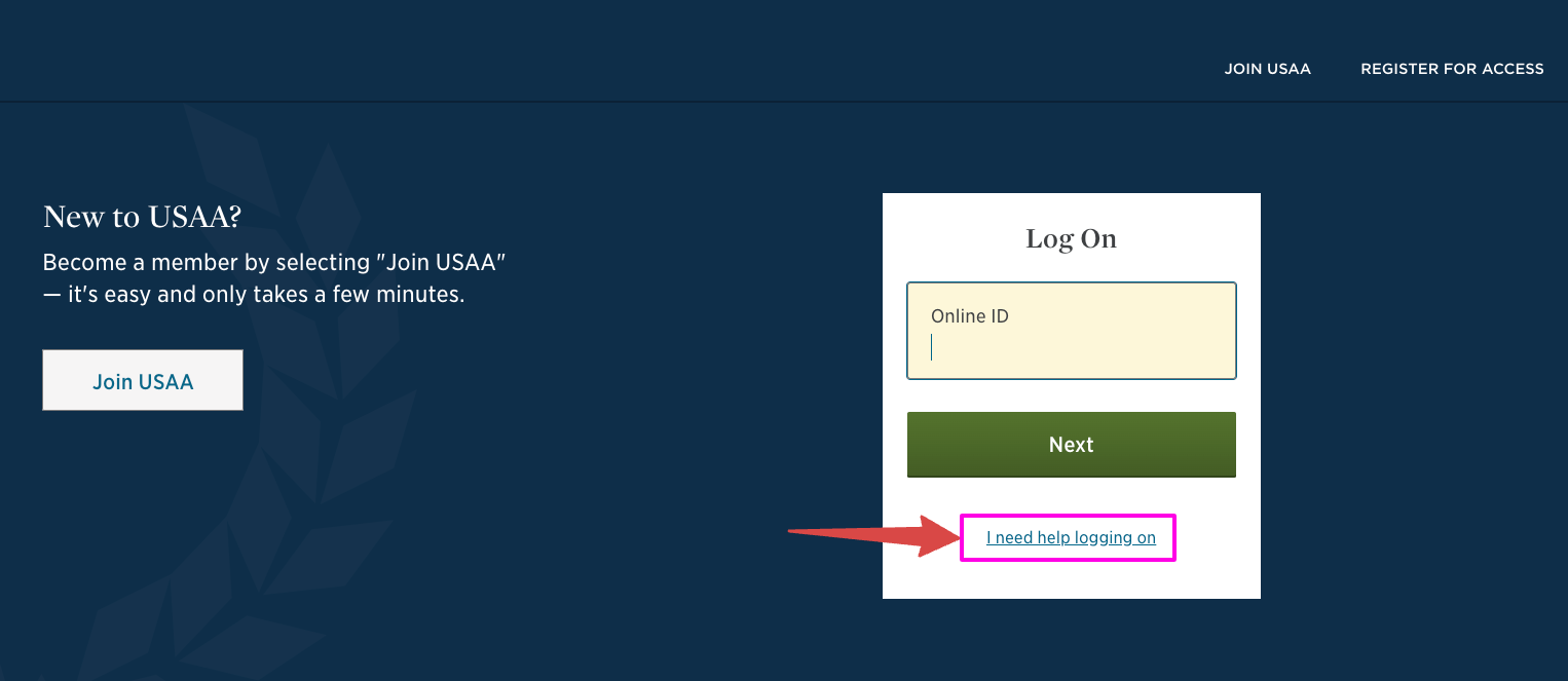 USAA forgot password page