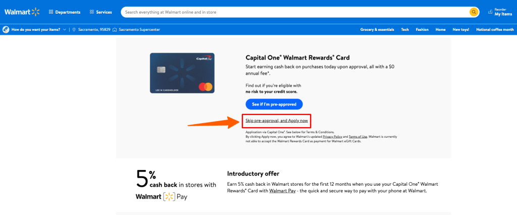 status of walmart credit card application