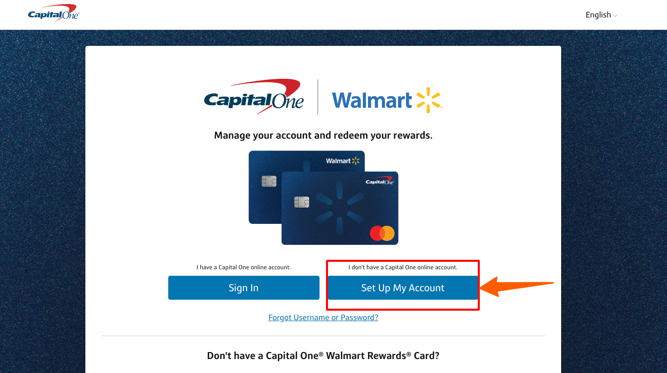 Walmart credit card set up account
