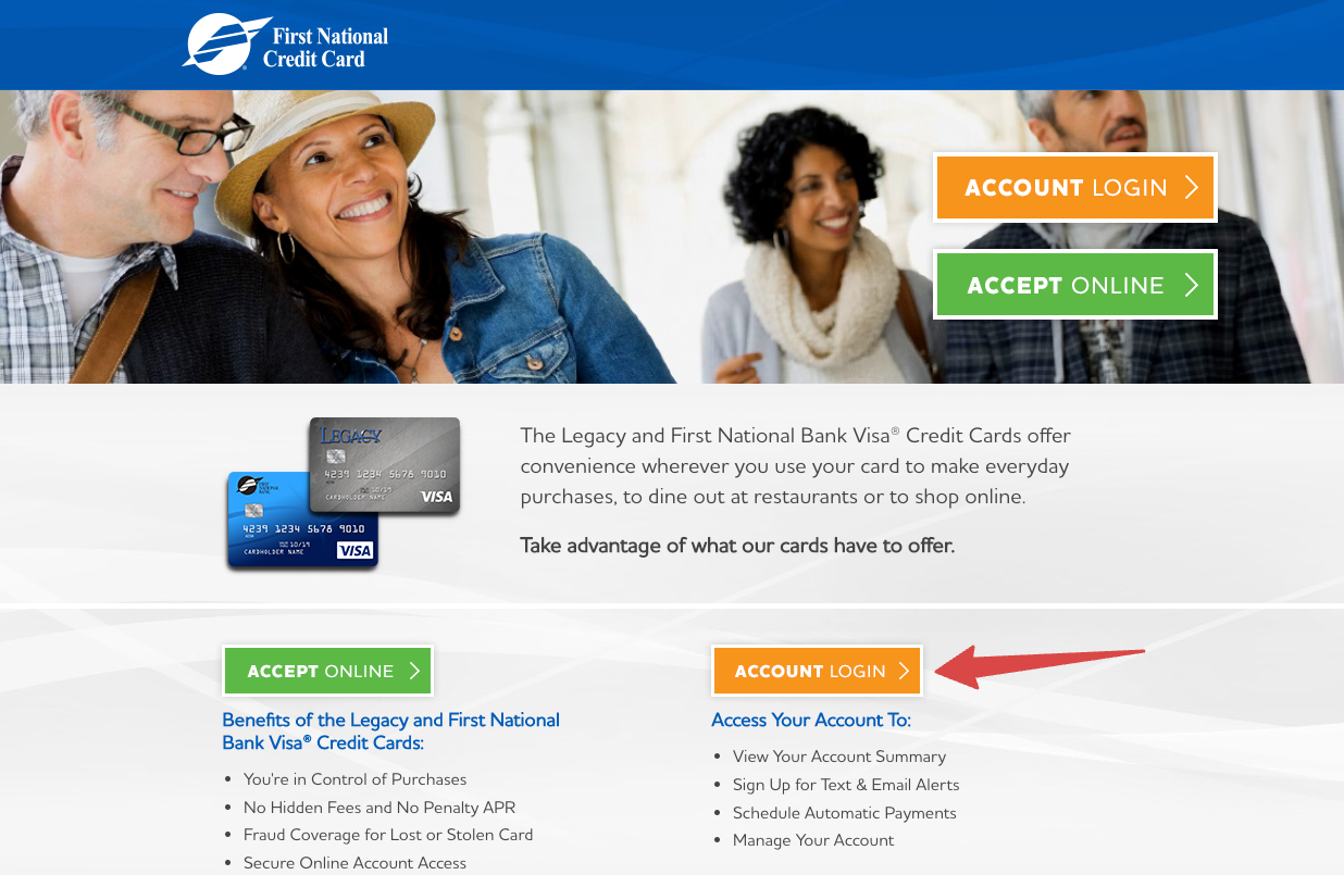 First National Credit Card Login page