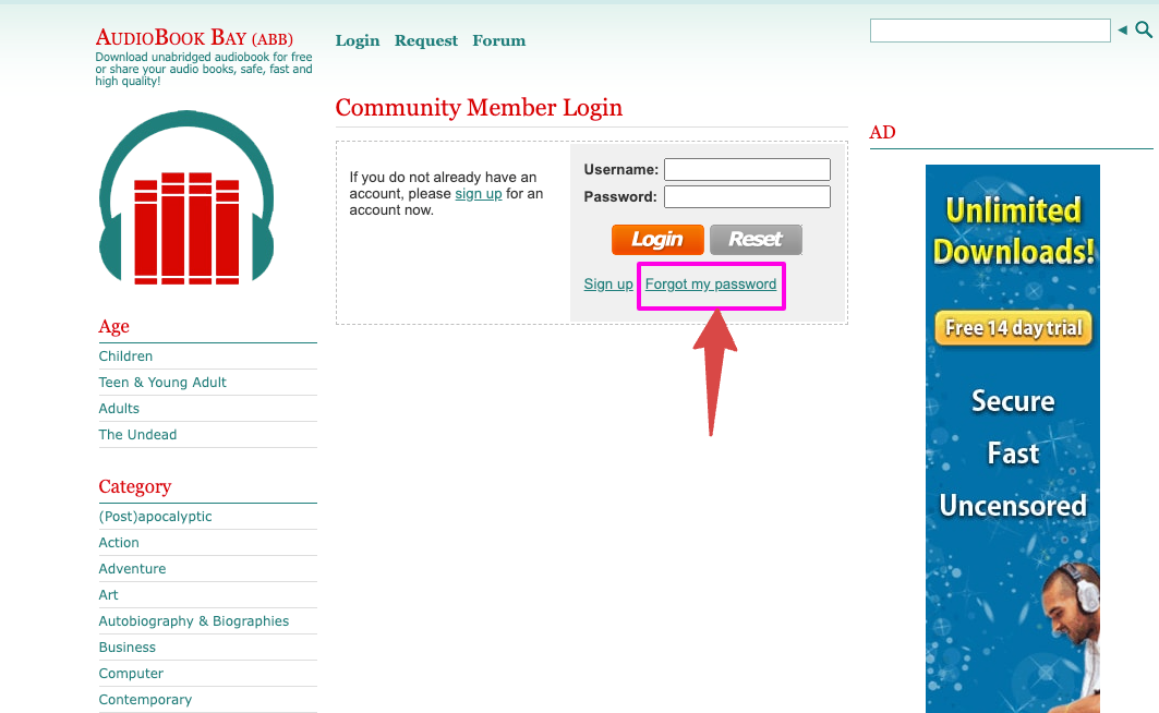 forgot password for audiobookbay