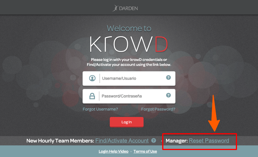 krowd darden reset password