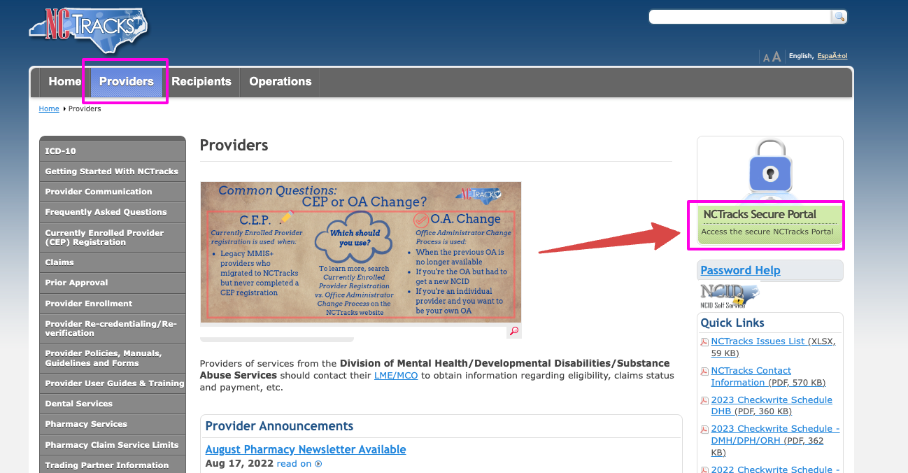 nctracks provider login page