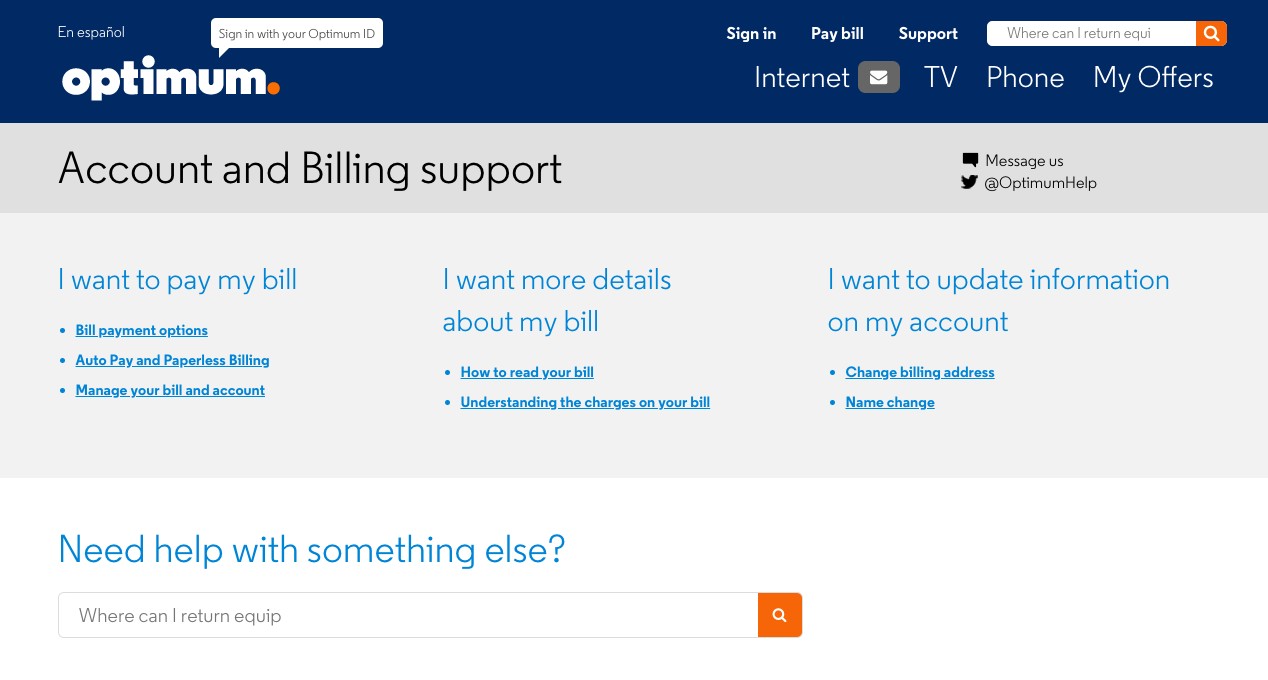 optimum bill pay support page