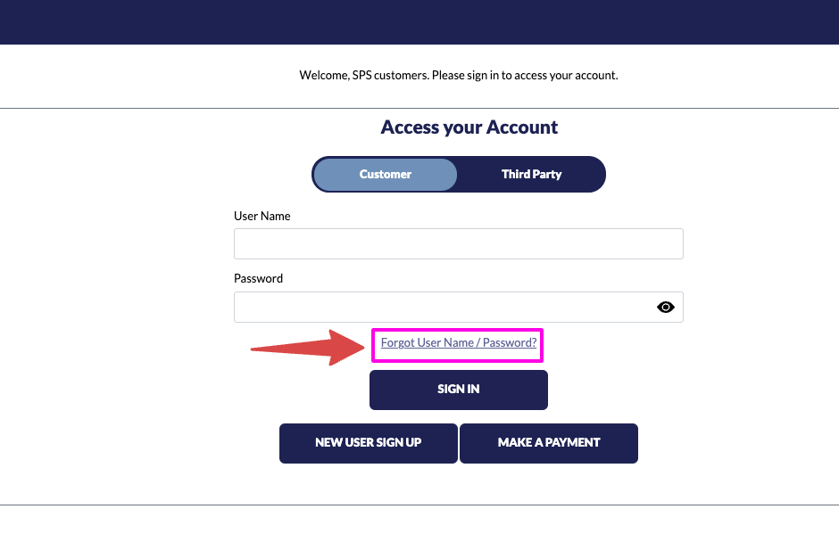 sps forgot username and password link