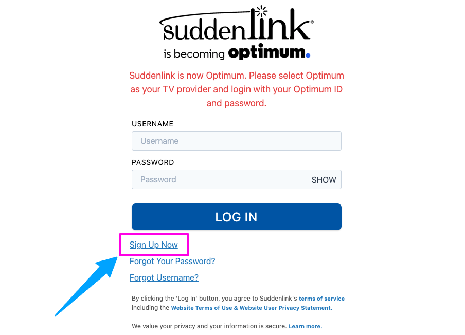 suddenlink bill pay sign up page