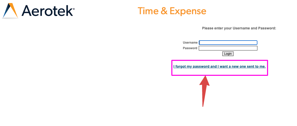 timeandexpense aerotek forgot password page