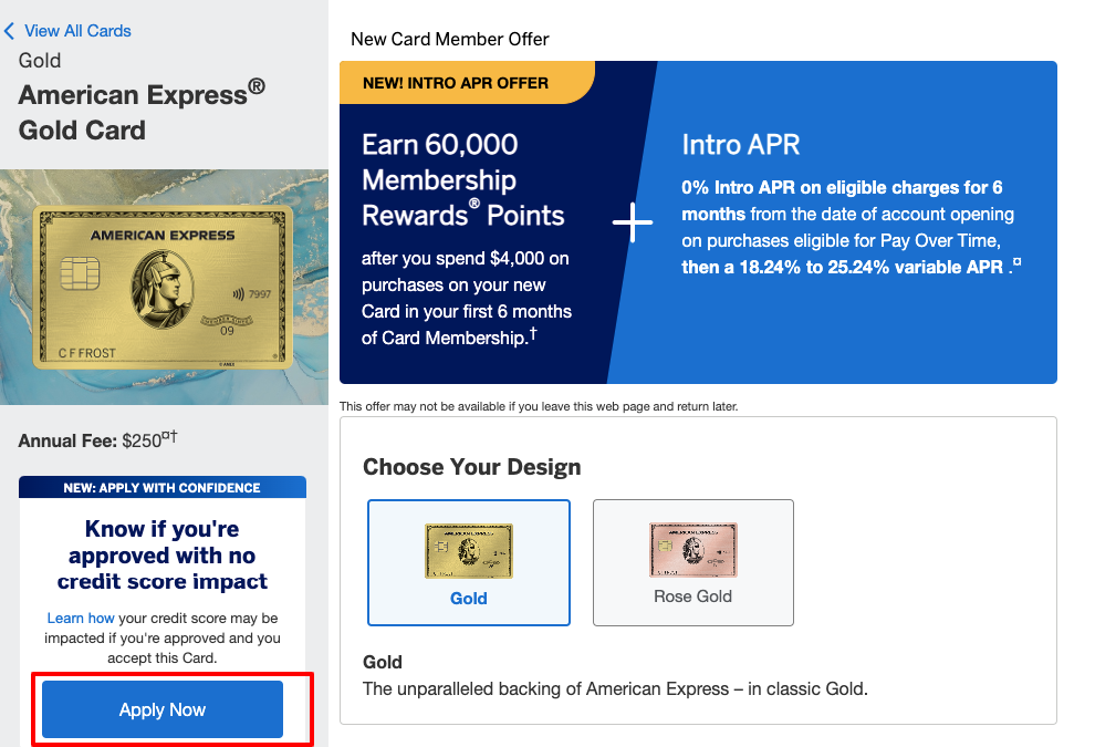 American-Express Gold Card apply
