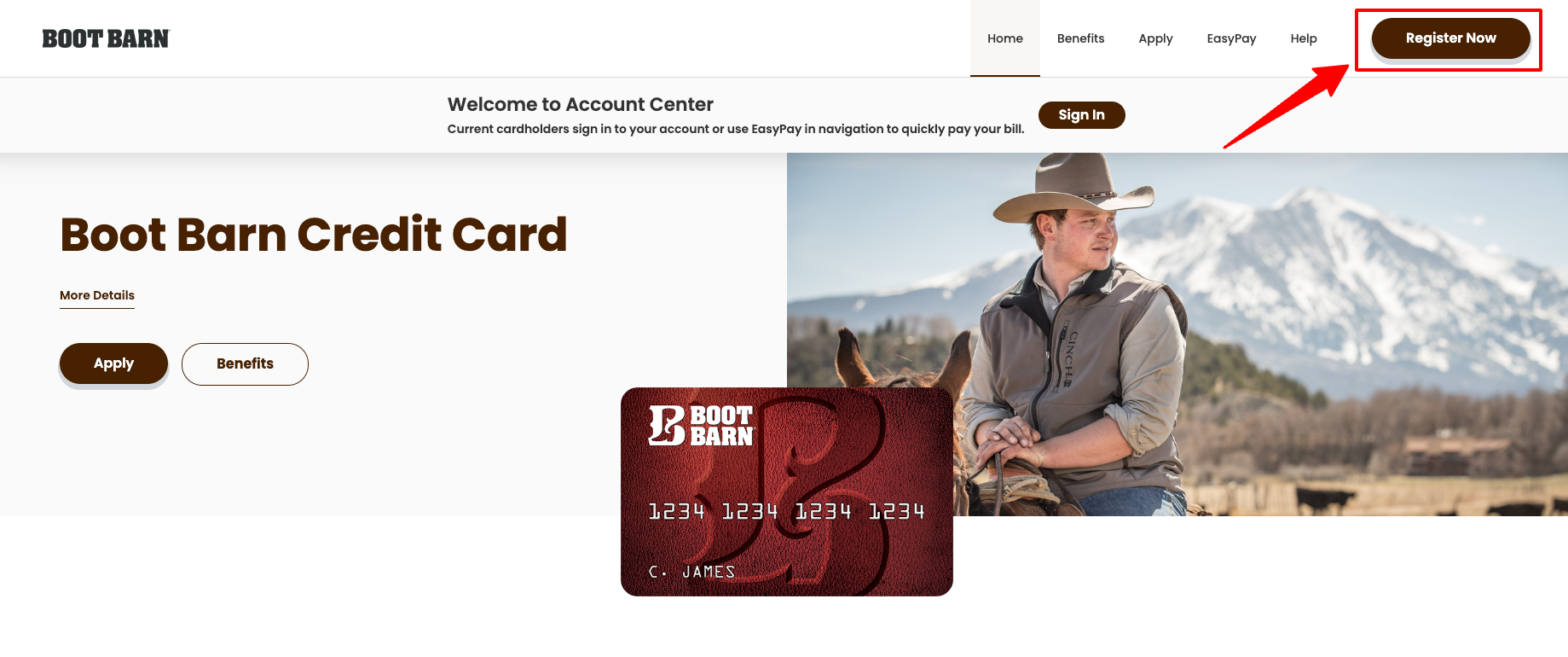 Boot Barn Credit Card Register