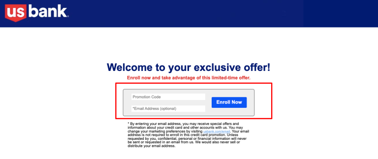 Enroll for US Bank Card Offer at usbankcardoffers.com