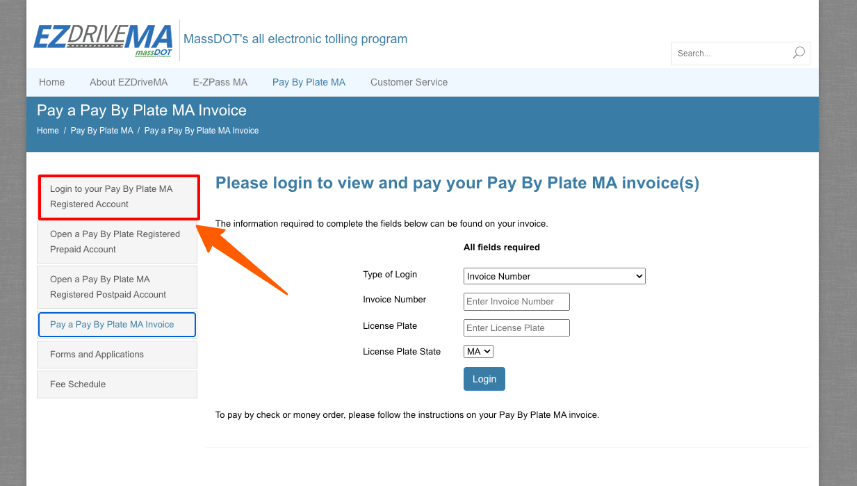 EZPass MA pay by paler register