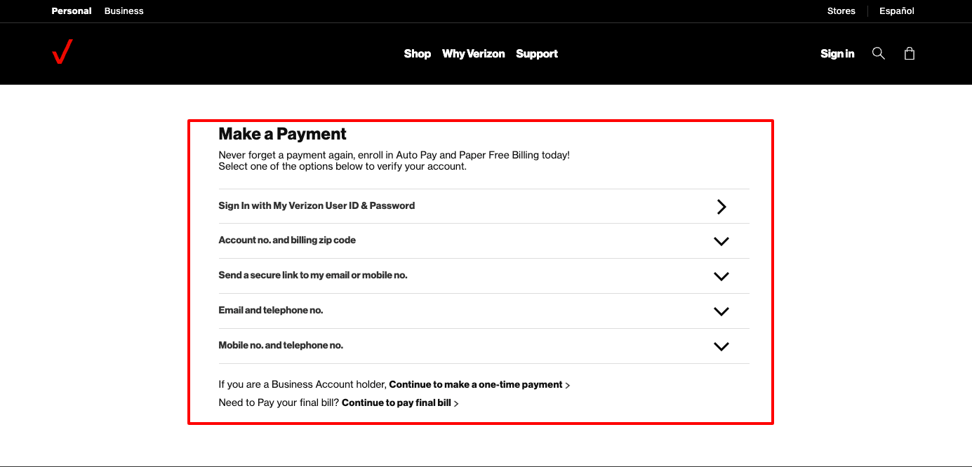 Verizon Fios Bill Pay with Express Pay