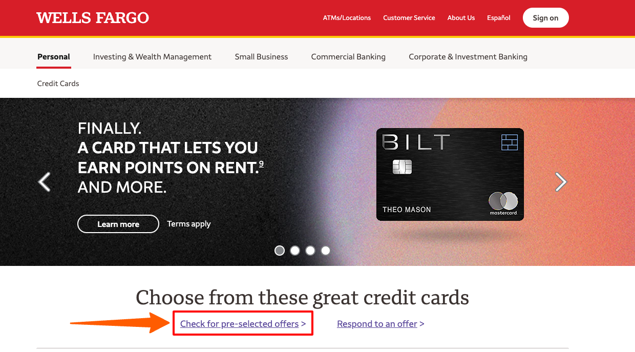 Wells Fargo Credit Card pre-selected offer